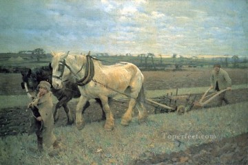George Clausen Painting - Ploughing modern peasants impressionist Sir George Clausen